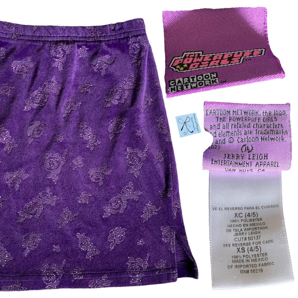 The Powerpuff Girls Velour Glitter Y2K 2002 Skirt Kids Sz XS (4/5)